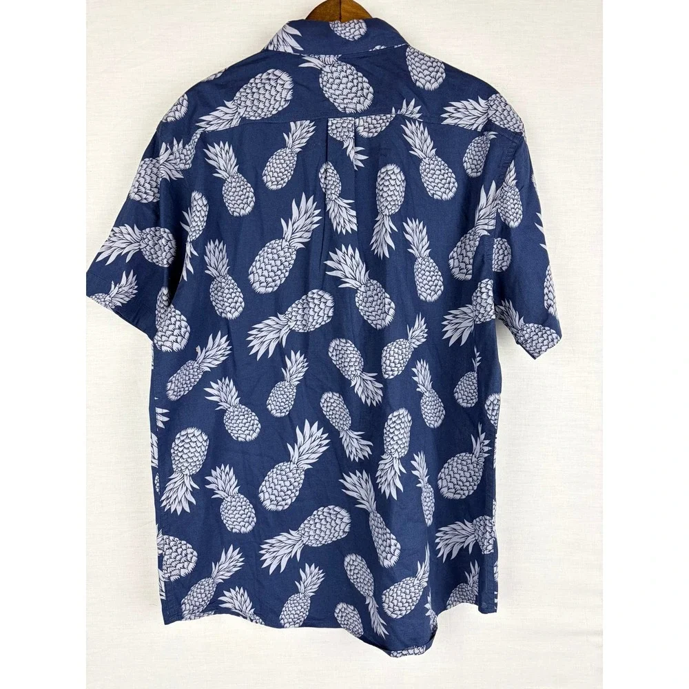 Levis Mens Pineapple Print Button Up Shirt Navy Blue Short Sleeve Cotton‎ Large